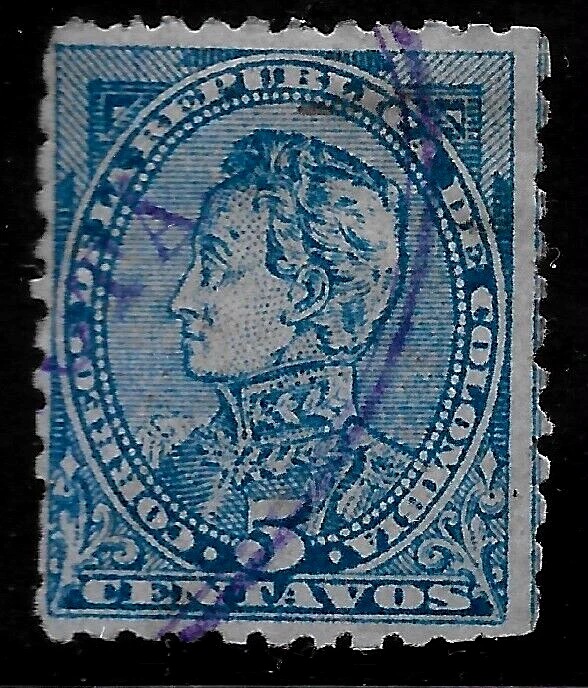 1886 COLOMBIA 5c /SIMON BOLIVAR/ SC#130 Blue on gray   USED VF - Image 1 of 1