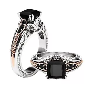 Fashion Women Black Gold Ring Sapphire Rose Wedding Filled Jewelry Size 6-10 - Picture 1 of 10