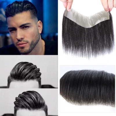 Hombres Frontal Recto Mono Natural Línea del Cabello Pelo Humano Cubierta Pérdida de Cabello Foto 1 de 4