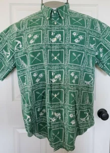 Tommy Hilfiger vintage Mens green Hawaii Hawaiian Theme Button Up Shirt Large - Picture 1 of 7