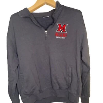 Miami University RedHawks 1/4 Zip Sweatshirt Mens L Gray Pockets Pullover OHIO - Image 1 of 4