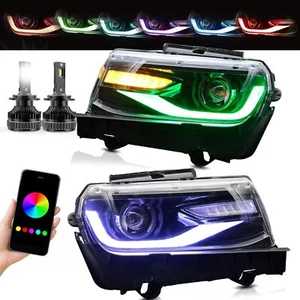 VLAND LED Projector Headlights + D2H Bulbs For 2014-2015 Chevy Camaro w/RGB DRL - Picture 1 of 24