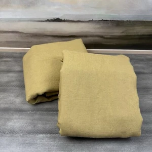 Pottery Barn Belgian Flax Linen Curtains Blackout 50”x84” Harvest Gold Spots x 2 - Picture 1 of 12