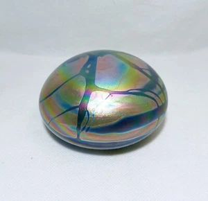 Gary Levay Signed Iridescent Hand Crafted Blown Art Glass Round Paperweight - Picture 1 of 9