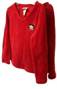 BETTY BOOP Red Fleece Embroidered Polyester -V Neck Top-Size Girl’s L Sz 12-14 - Picture 1 of 11