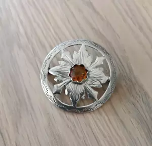 VOLMER BAHNER DENMARK 826 Silber Brosche mit Bernstein - tolle Handwerkskunst - Picture 1 of 3