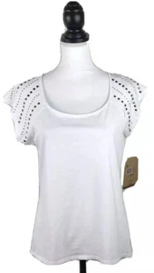 ROUTE 66 NWT $17 White Cotton Tee Top Metal Studded Sz SMALL Short Sleeves - Picture 1 of 9