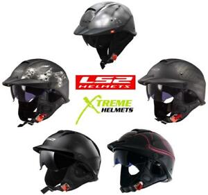 LS2 Rebellion Half Helmet Peak Visor Drop Down Shield Bluetooth Ready DOT XS-2XL