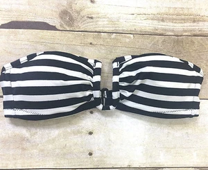 New J. CREW SAILOR STRIPE U-FRONT BANDEAU BIKINI TOP b8886 BLACK IVO SZ XXXS - Picture 1 of 1