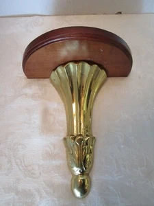 Vintage Art Deco BRASS & wood wall mounted One SHELF Display 9.50" Tall 1980's - Picture 1 of 9