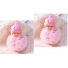  2 Count Pompom Keychain Ring Baby Cartoon Pendant Keyring Lovers Fluffy