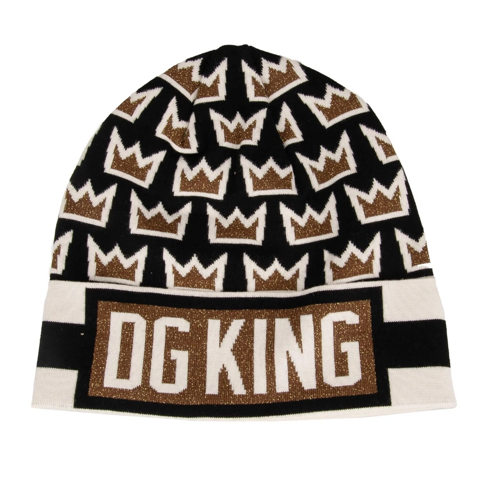 Gorro DOLCE & GABBANA DG KING Royals logotipo coroa lã ouro preto 13288 - Imagem 1 de 3