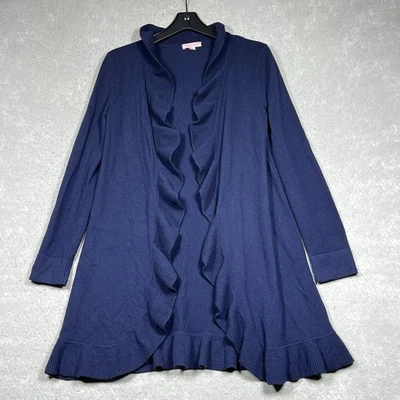 Cárdigan Lilly Pulitzer XS Azul Marino Frente Abierto Volantes Tejido Cachemira Suéter Foto 1 de 4