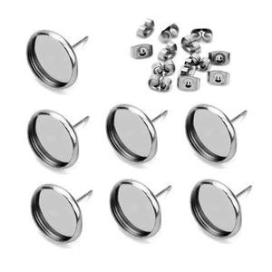 Diy Earring Jewelry Making Findings 40pcs 12mm Stainless Steel Blank Stud Bezel - Picture 1 of 5