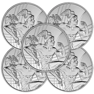 5 Stück - 1 Feinunze Sunshine Mercury Design .999 Silbermedaille - Bild 1 von 3