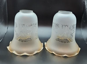 2 x mattierte florale geätzte Tulpe gekräuselt Jugendstil Glas Lampenschirm B - Bild 1 von 6