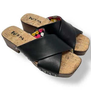 Korks Kork-Ease Draya Damen-Plateausandale 8 schwarz Leder Resortwear - Bild 1 von 10