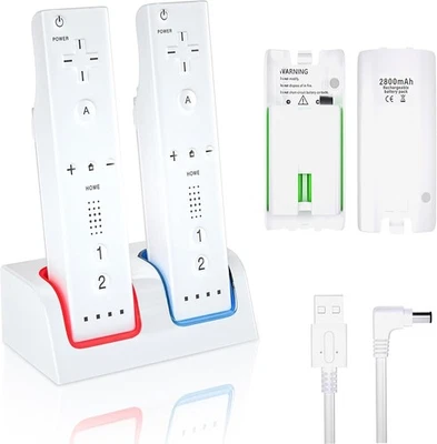 2 Pack 2800mAh Rechargeable Wii Remote Battery Pack & Dock Charging Station - Image 1 of 4