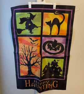 Happy Haunting Halloween House Banner Flag Witches Bats Cats Haunted House 29x42 - Picture 1 of 10