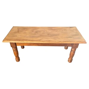 Vintage Elm Top Coffee Table – Solid Wood Rustic Farmhouse Living Room - Picture 1 of 8