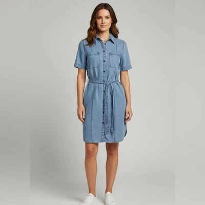 Madewell Light Blue Denim Chambray Mini Shirt Dress - Image 1 of 4