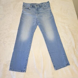 American Eagle Airflex Jeans Men 33x30 Blue Denim Whiskered Stretch Comfort - Picture 1 of 12