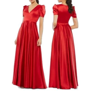 Ieena Mac Duggal Puff Sleeve Satin A-Line Gown dress in red size 2 - Picture 1 of 13