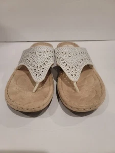 Mountain Sole White Leather Cut Out Slip-On Wedge Sandals Womens Size 8.5 - Picture 1 of 4