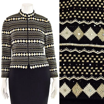 Chaqueta St. John Evening Brillante Estampado con Cremallera en Negro/Dorado/Blanco talla 10 Foto 1 de 4