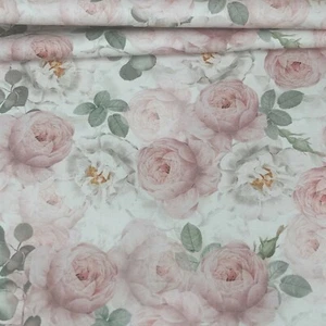 IMPRESIÓN DIGITAL ROSA BLANCO DELICADAS FLORES Panamá Algodón 150cm Ancho Tapizado - Imagen 1 de 2