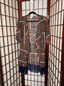 Kimono floreale Paisley frangia Monroe lularoe colore navy marrone rustico - Foto 1 di 6