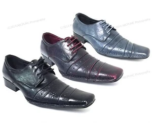 Men's Pleated Dress Shoes Italian Style Casual Lace up Tapered Toe Fashion Sizes - Picture 1 of 22