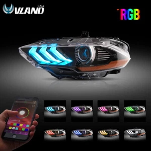 RGB LED Headlights For 2018-2022 Ford Mustang Color Change Lamps Sequential Pair - Picture 1 of 13