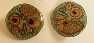 Southwest Style Round Clip-On Earrings ~ Green, Brown Swirls Replacement/Parts  - Picture 1 of 4