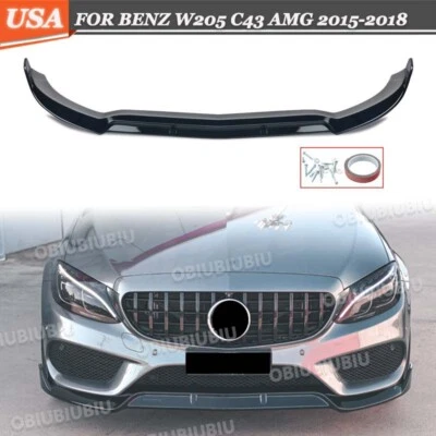 Front Bumper Splitter Lip For Mercedes Benz W205 C43 2015-2018 Glossy Black Foto 1 de 4