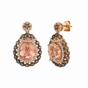 LeVian 14K Rose Gold Morganite H-I SI2 Chocolate Diamond 6.22 cts Earrings - Picture 1 of 4