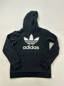 Adidas Hoodie Sweatshirt Youth Boys Small 9-10 Black Big Logo Pullover - Picture 1 of 7