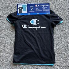 BRAND NEW Champion Boys 2 Pack Tees Size 10/12 Black/Blue Atoll School Casual