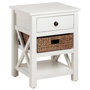 X-Side Nightstand End Table with Drawer, Shelves and Basket, White (Collectible) - Picture 1 of 8