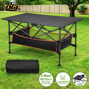 Aluminium Folding Camping Table Outdoor Picnic Portable Roll BBQ Desk 95/120cm - Picture 1 of 25