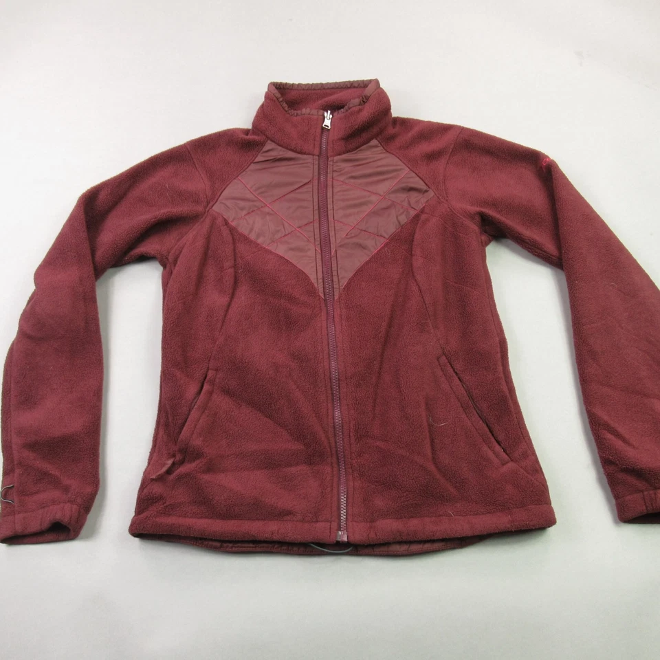 Jaqueta Columbia Feminina Manga Longa Média Zíper Completo Leve Bolsos Borgonha - Imagem 1 de 4