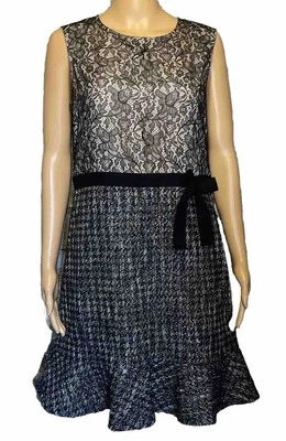 RED VALENTINO Italy Sexy Black Lace Metallic Overlay Sleeveless Bow Dress Sz M - Image 1 of 4