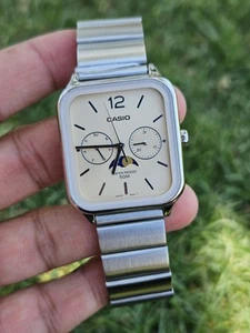 Casio MTP-M305D-9AVDF Men's Stainless Steel Moon Phase Watch - Beige Dial - Picture 1 of 12