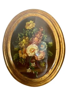 Quadro floreale con cornice ovale dorata – Stile vintage decorativo – 25x20 cm - Picture 1 of 5