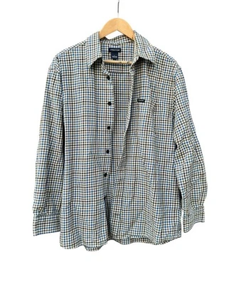 Vintage 90s Structure Checker Plaid Flannel Shirt Long Sleeve Button Up Large - Image 1 of 4