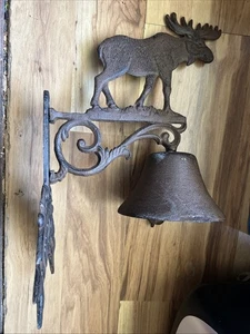 Gusseisen Elch Speiseglocke Wandmontage Hüttendeko antik braun rustikale Optik - Bild 1 von 6