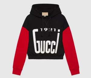 GUCCI 1921 Logo Print Cotton Black Red Sweatshirt Cropped Hoodie Women’s XS - Picture 1 of 5