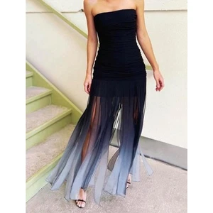 VTG BCBG Max Azria Dress Women 8 100% Silk Fringe Chiffon Ombre Strapless Y2K - Picture 1 of 8