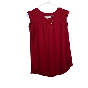 Loft Blouse Women's Medium Cap Sleeve Ruffle Red Button Tank Top Shirt Casual - Picture 1 of 11