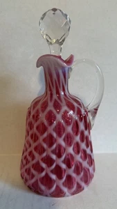 Victorian Northwood Cranberry Opalescent Lattice Cruet - Picture 1 of 7